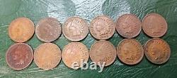 12 Coin Lot of Assorted Dates & Conditions Indian Head Cents 1898 1908