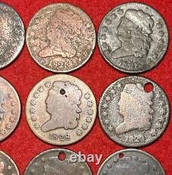(16) Classic Head & Braided Hair Half Cents 1809-1854 US Copper 1/2 Cent Lot