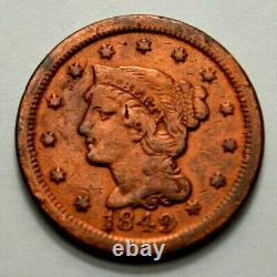 1849 1c Braided Hair Liberty Head Large Cent Rare Sharp Details Coin