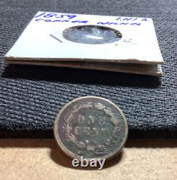 1859 INDIAN HEAD CENT US Coin Penny Clear Date VG copper nickel