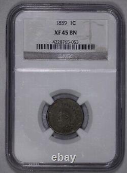 1859 Indian Head Cent 1c NGC XF 45 BN Penny