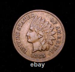 1865 Fancy 5 Indian Head Cent AU+
