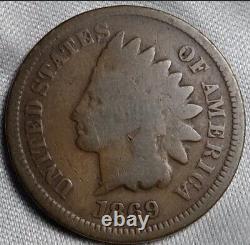 1869 Indian Head Cent/PennyRare Semi-Key Date CoinG-VG
