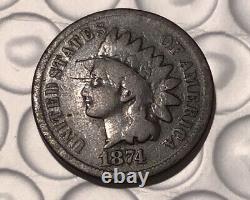 1874 Indian Head Cent Brown-key Date- You Grade