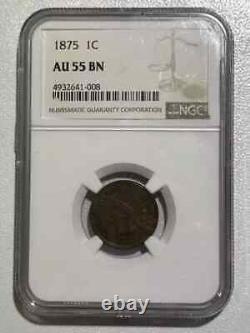1875 P Small Cents Indian Head NGC AU-55 BN