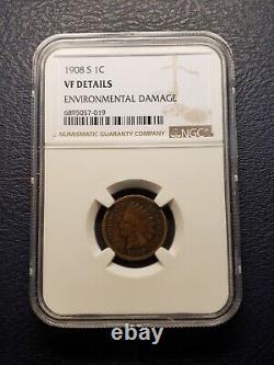 1908 S 1C VF DETAILS NGC ENVIRONMENTAL DAMAGE RARE DATE combined shipments