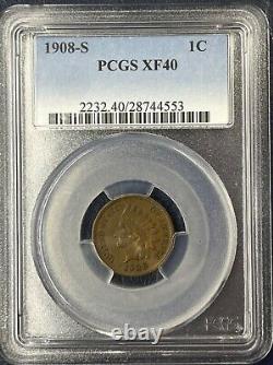 1908-s Indian Head Cent Pcgs Xf40