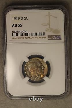 1919-D 5C Indian Head Buffalo Nickel NGC AU55 COLOR TONED EARLY US TYPE COIN