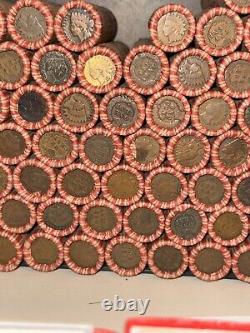 30 Roll Lot Of Wheat Cents With IHC Enders 1909-1958. 1500 Wheats, 30 Indian Heads
