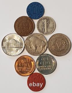 9 Coin Lot Mercury Dime, Silver Nickel, Buffalo, Liberty V Nickel & Indian Head