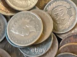Bag of 200+ Mixed Indian Head Penny Cent Lot Avg. Circulated 1800's-1900's
