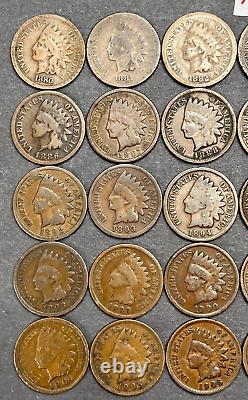 Complete Indian Head Penny Set of 30 DIFFERENT Coins Dated 1880-1909 #HC3010