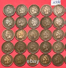 Indian Head Penny Lot of 50 Coins Dated 1862-1907 Includes a 1862 penny H330
