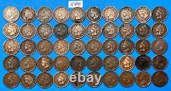 Indian Head Penny Lot of 50 Coins Dated 1864-1907 With a 1864 cent #H400