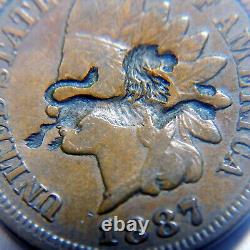 Indian head cent/penny 1887 counterstamp LEAPING LION