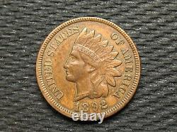 OLD COIN SALE! AU 1892 INDIAN HEAD CENT PENNY withDIAMONDS & FULL LIBERTY #55g