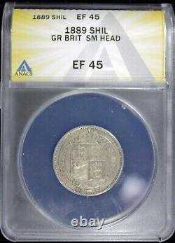 Rare Great Britain 1 Shilling 1889 Small Head ANACS EF-45 (2329904)