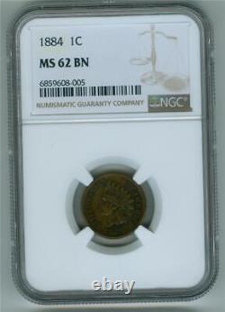 U. S. 1884 Indian Head Cent Ngc Ms-62 Bn Unc