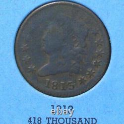 1813 Tête Classique US American Large Cent Penny Coin DÉTAILS FINS