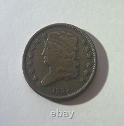 1832 Demi-cent classique à tête demi-cent américain 1/2 centime de cuivre. Regardez les images