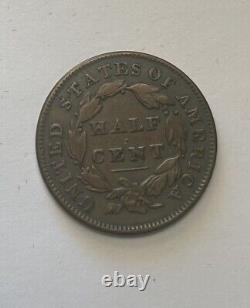 1832 Demi-cent classique à tête demi-cent américain 1/2 centime de cuivre. Regardez les images