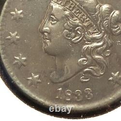 1833 Cent à tête de couronne de grand format - Fort double profil inversé tourné pièce soignée
