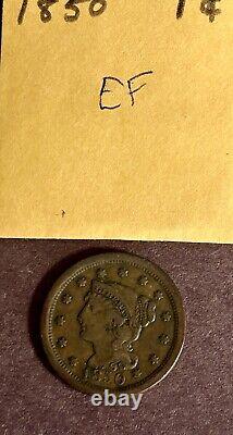 1850 Lot de 4 pièces de gros centimes à tête de liberté et à tresse de cheveux coronet en état XF, F, VG