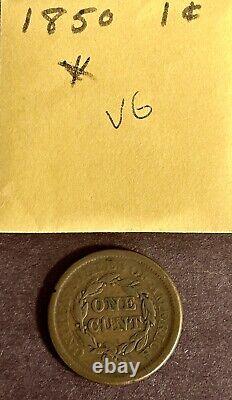1850 Lot de 4 pièces de gros centimes à tête de liberté et à tresse de cheveux coronet en état XF, F, VG