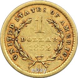 1852-O Type 1 Dollar d'or à tête de liberté, $1, en très bon état XF.