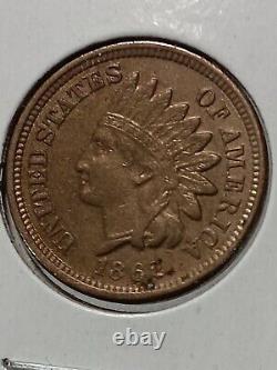 1862 Indian Head Cent XF / AU Choice translates to 'Cent indien de 1862, XF / AU de choix' in French.