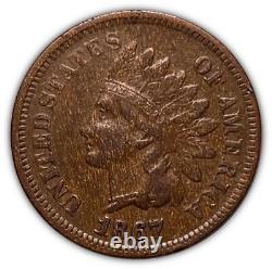 1867 Cent indien en très bon état XF, pièce d'erreur de planchette en bois #1972