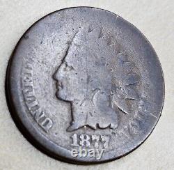 1877 Centime Tête d'Indien Penny Bon état G ou à peu près Bonne date clé Égratignure mineure