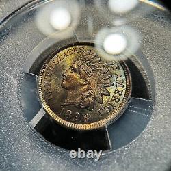1898 US Indian Head Cent 1c PCGS MS 63 BN UNC Gem+ Belle patine agréable