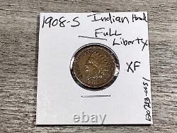 1908-S Indian Head Cent Penny-XF Condition with FULL LIBERTY-120723-0051<br/> 1908-S Centime tête d'indien en bon état avec LIBERTÉ COMPLÈTE-120723-0051