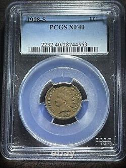 1908 S Indian Head Copper Cent 1C PCGS XF 40, Pièce incontournable, Date clé