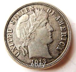 1913 P Pièce de 10 cents en argent Liberty Barber de 90% de la Monnaie des États-Unis