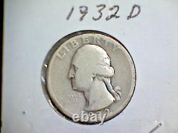 1932 D Quart de dollar en argent avec tête de Liberty debout