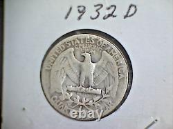 1932 D Quart de dollar en argent avec tête de Liberty debout