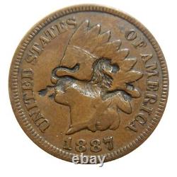 Cent/penny à tête indienne 1887 contremarqué LION SAUTANT