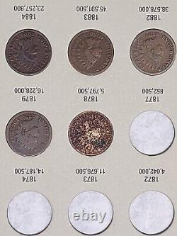 Collection de pièces de monnaie de centimes de tête d'indien d'aigle volant (1857 à 1909) - 34 pièces
