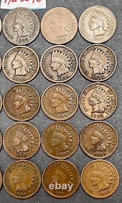 Ensemble complet de 30 pièces différentes de Penny tête d'Indien datées de 1880 à 1909 #HC3010