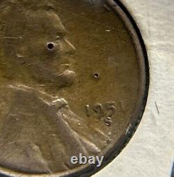 Erreur de pièce de monnaie 1951 S Wheat Penny : Liberté Lin est dans le bord/Marque de la Monnaie S/1/Bulles Rare