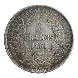 France 5 Francs Ceres Tête 1851 Un Joli Toning de Haut Grade Couronne en Argent de Taille 5E