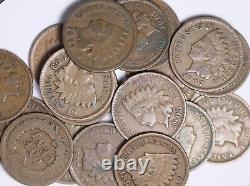 LOT DE 50 pièces de monnaie mélangées Indian Head Cent Pennies BON/VG 1800 + 1900 LIVRAISON GRATUITE