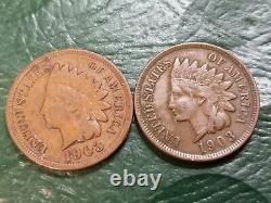 Lot de 12 pièces de un centime de tête d'indien de dates et états variés 1898-1908
