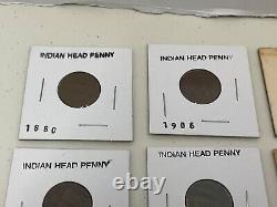 Lot de 15 Pennies Indian Head de 1880 à 1908 (voir la description pour la liste) Bon
