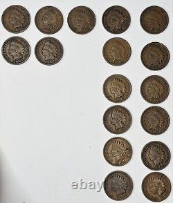 Lot de pièces de monnaie américaines Indian Head Penny/Cent circulées (49)
