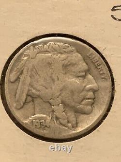 Nickel de Buffalo de 1934. Tête d'indien rare sans marque d'atelier. (#14)