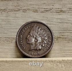 Penny américain de 1908 avec erreur de la tête indienne (date)