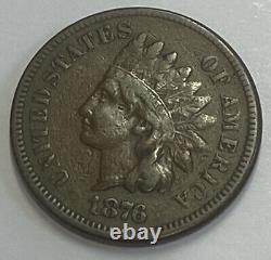 Penny de 1876 avec tête d'Indien, petite centime, pièce de monnaie des États-Unis, en bon état +